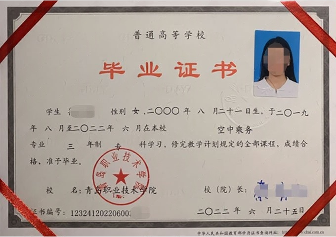 新疆青岛职业技术学院毕业证样本图片